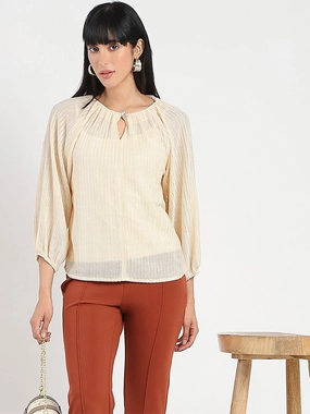 TaglessComfort Stretch Comfort Madame Beige Rayon Blend Top