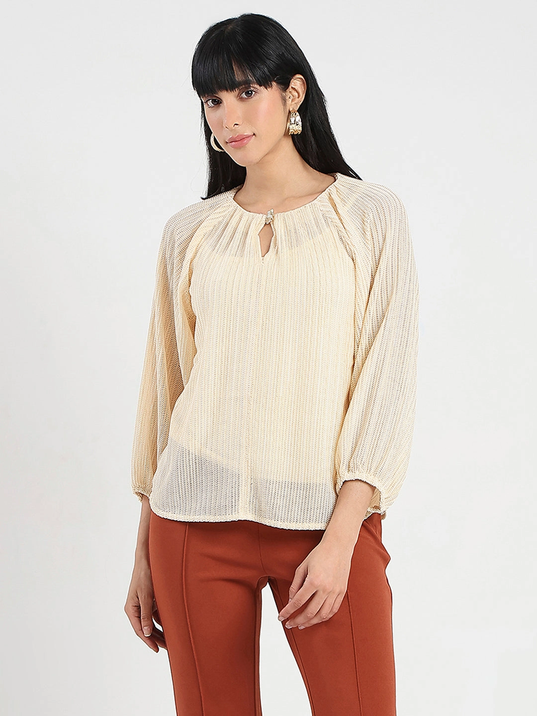 Madame Beige Rayon Blend Top AllDay Comfort Tech