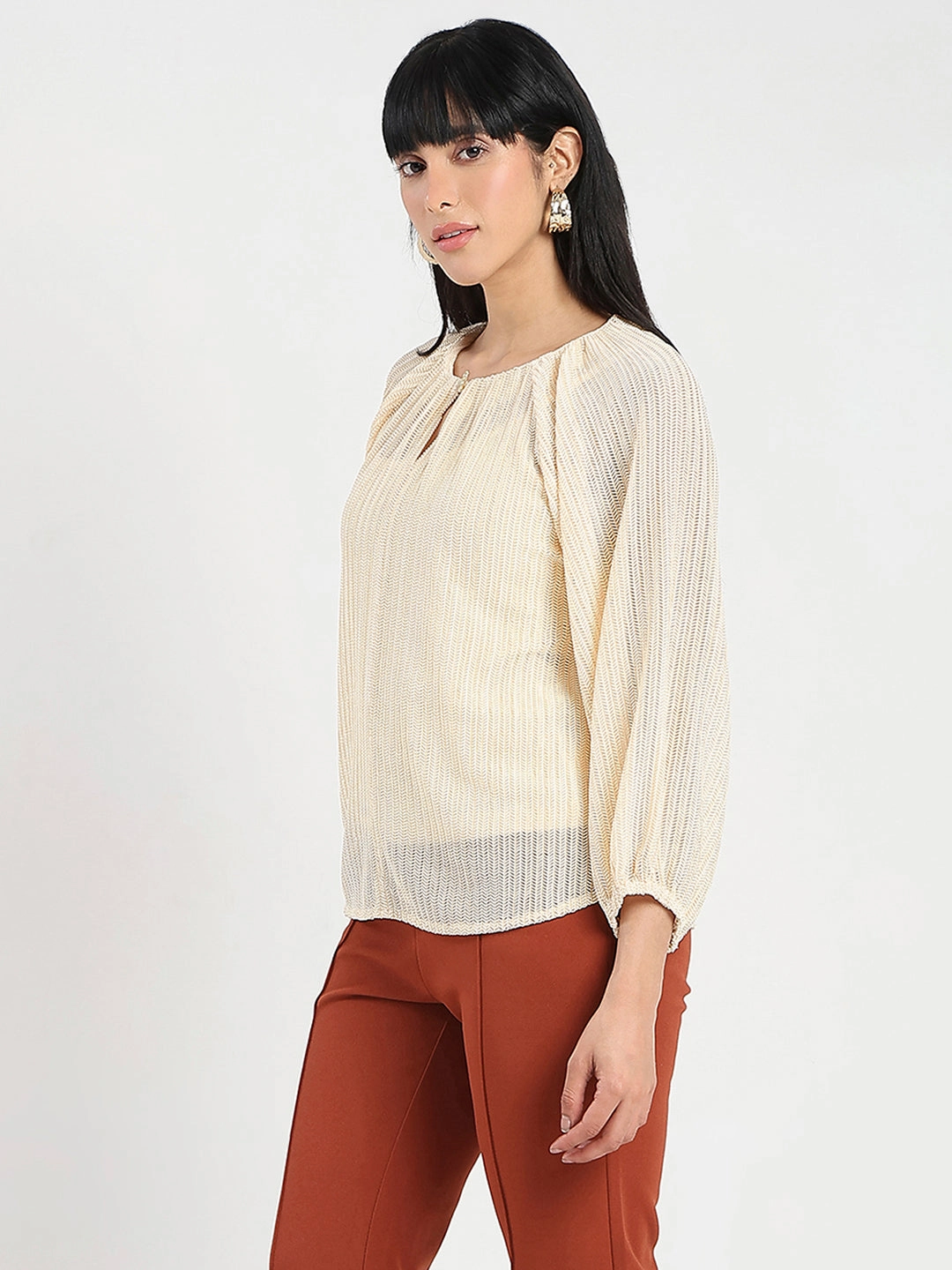 Madame Beige Rayon Blend Top FourWay Stretch Fabric