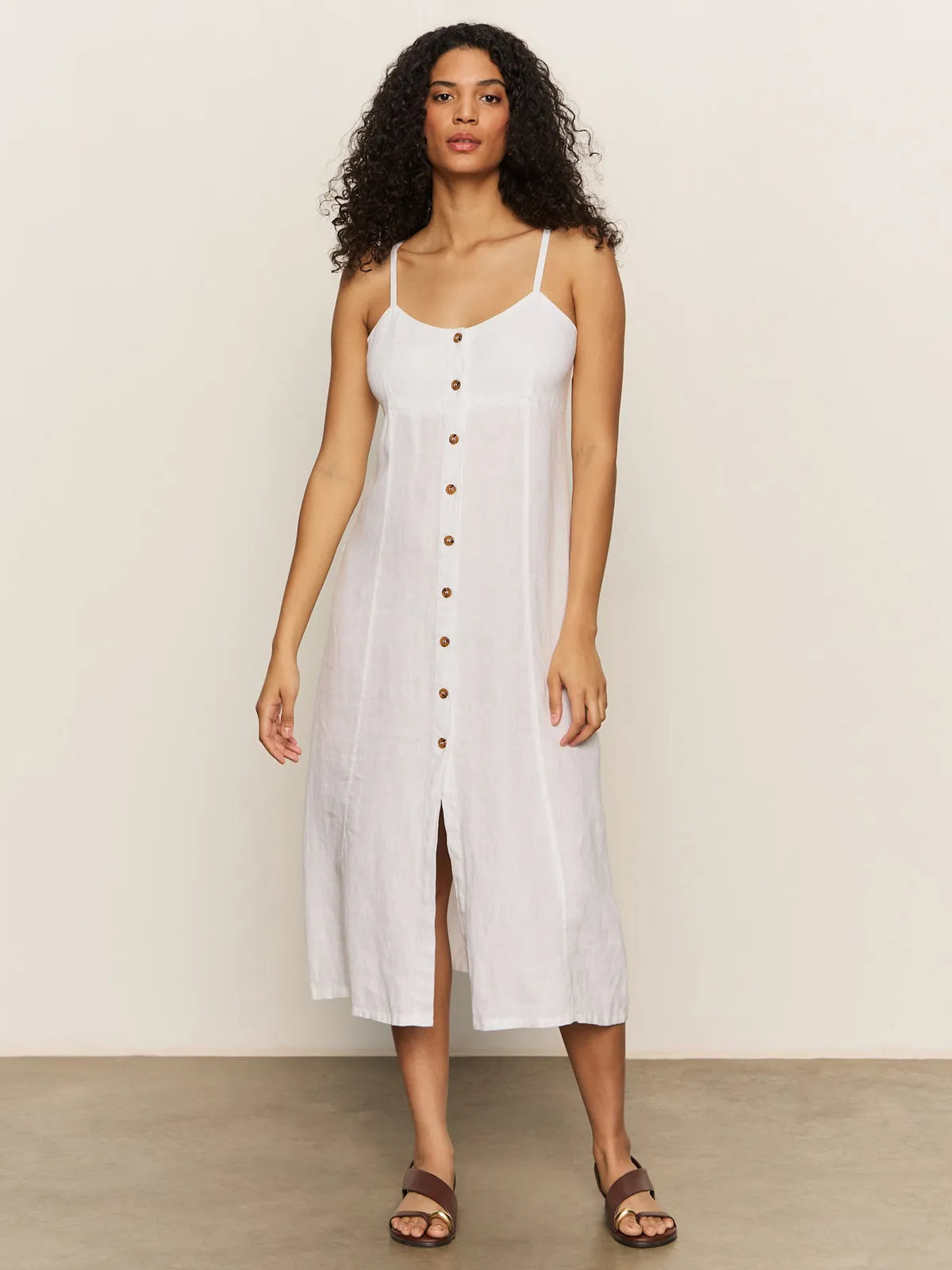 Wilder Linen Dress Bleached White Drawstring-Waist