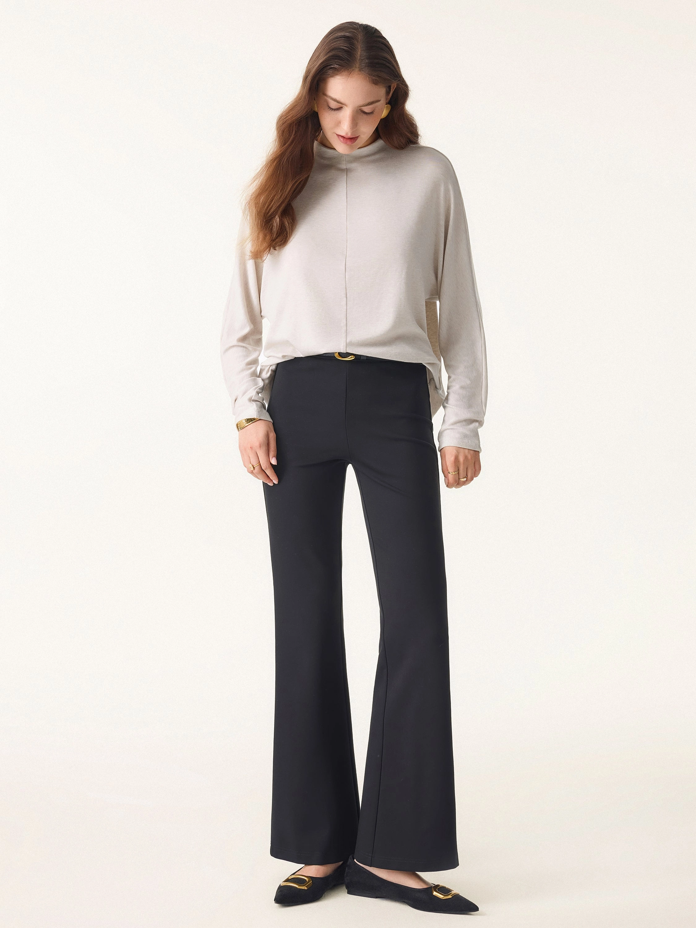EasyCare Fabric SlimFitAdaptation Lyocell Cashmere Relaxed Mockneck Batwing Sleeve Top