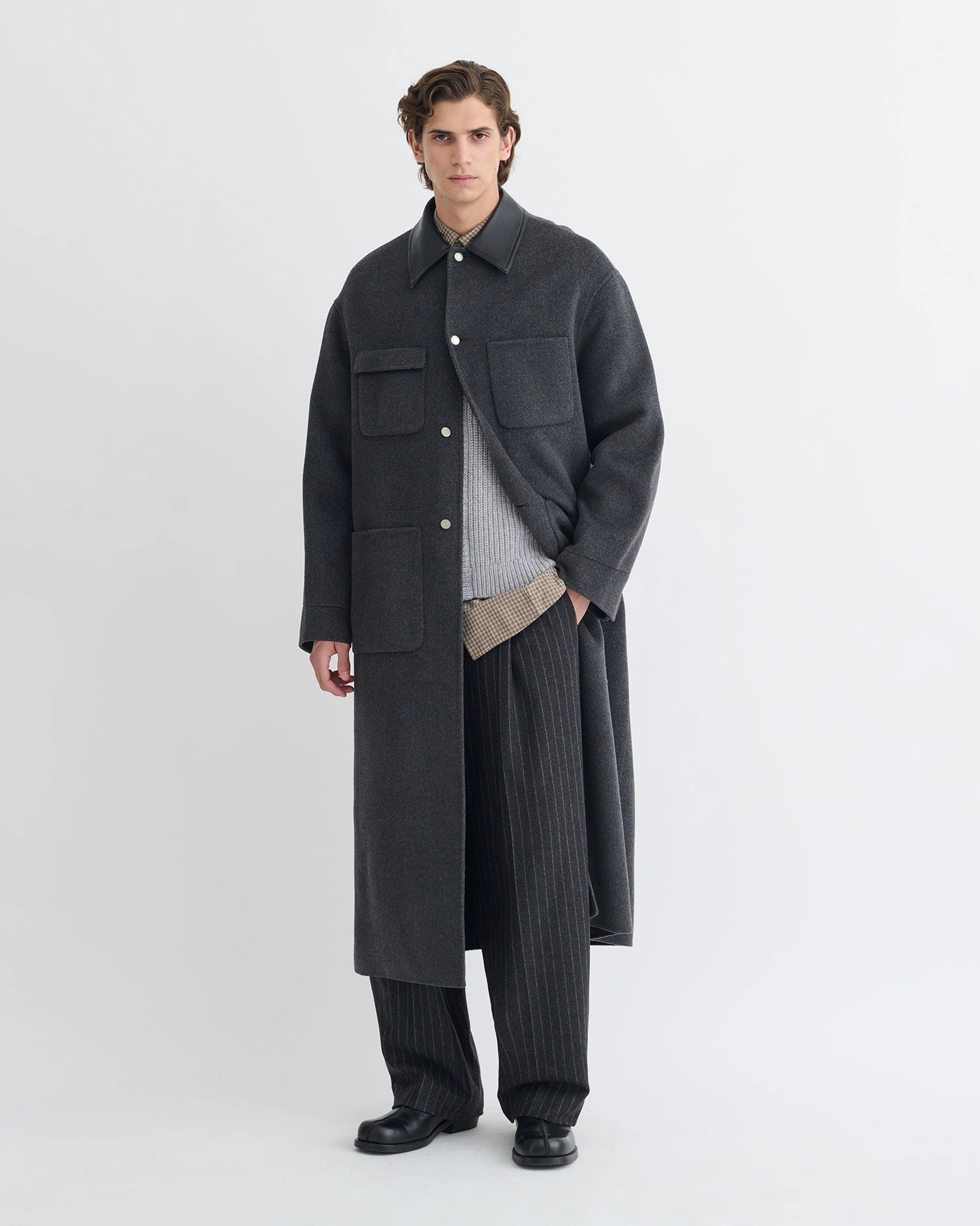 polka dotted Spot Wylder - Double Wool Coat - Grey Melange