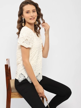 Madame Textured Off-White Embellished Top Office Look MinimalistAesthetic