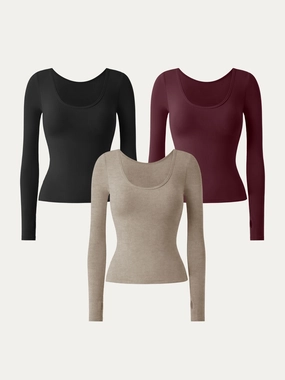 ZeroWaste Pattern AllDay Comfort 3Pcs Set Essential Lyocell Cashmere Multi-Wear Long Sleeve Top with Thumbholes
