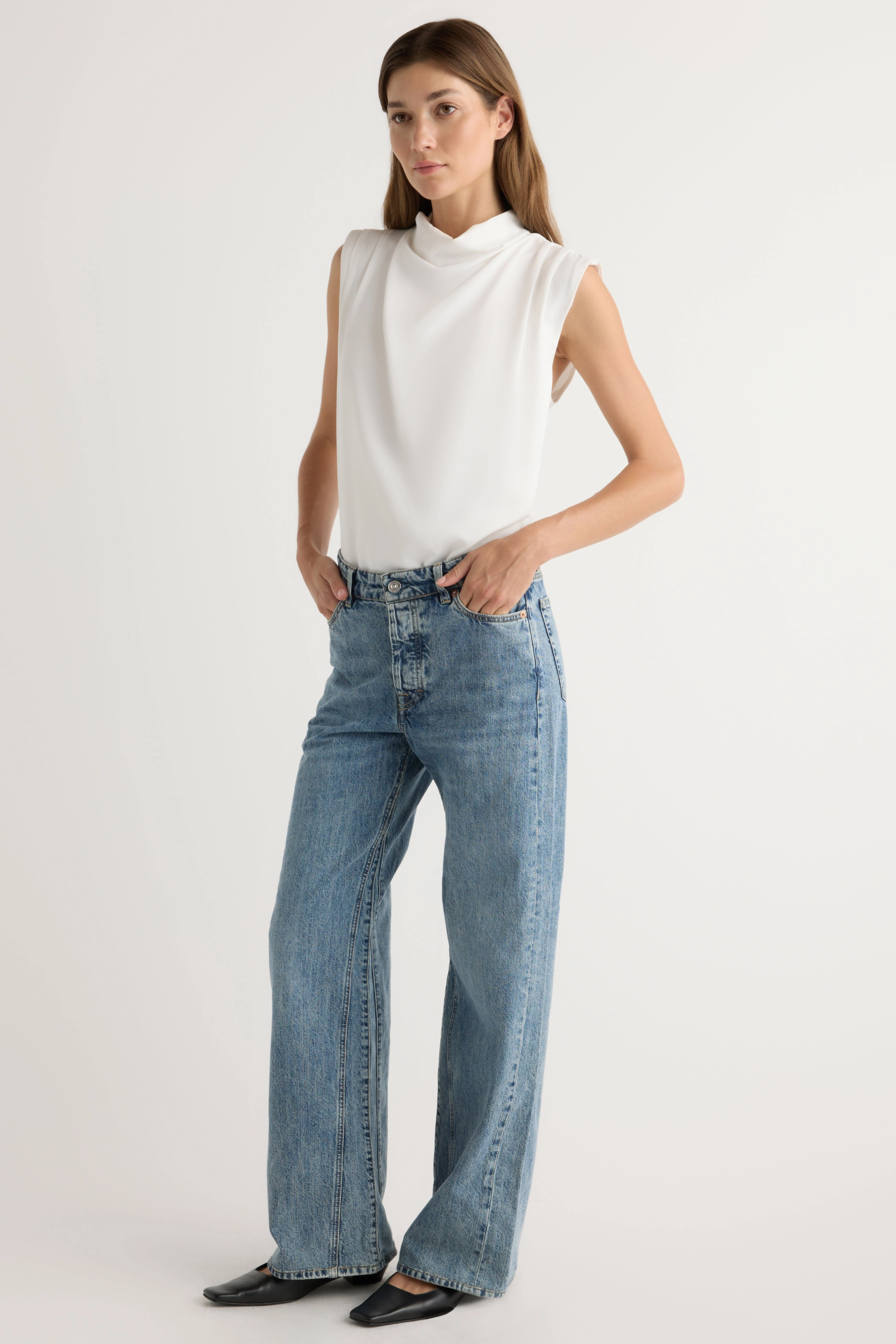 Soft Brushed Lining Allegra Gathered-Neck Sleeveless Blouse