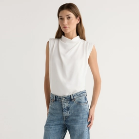 Minimalist Stitching Allegra Gathered-Neck Sleeveless Blouse