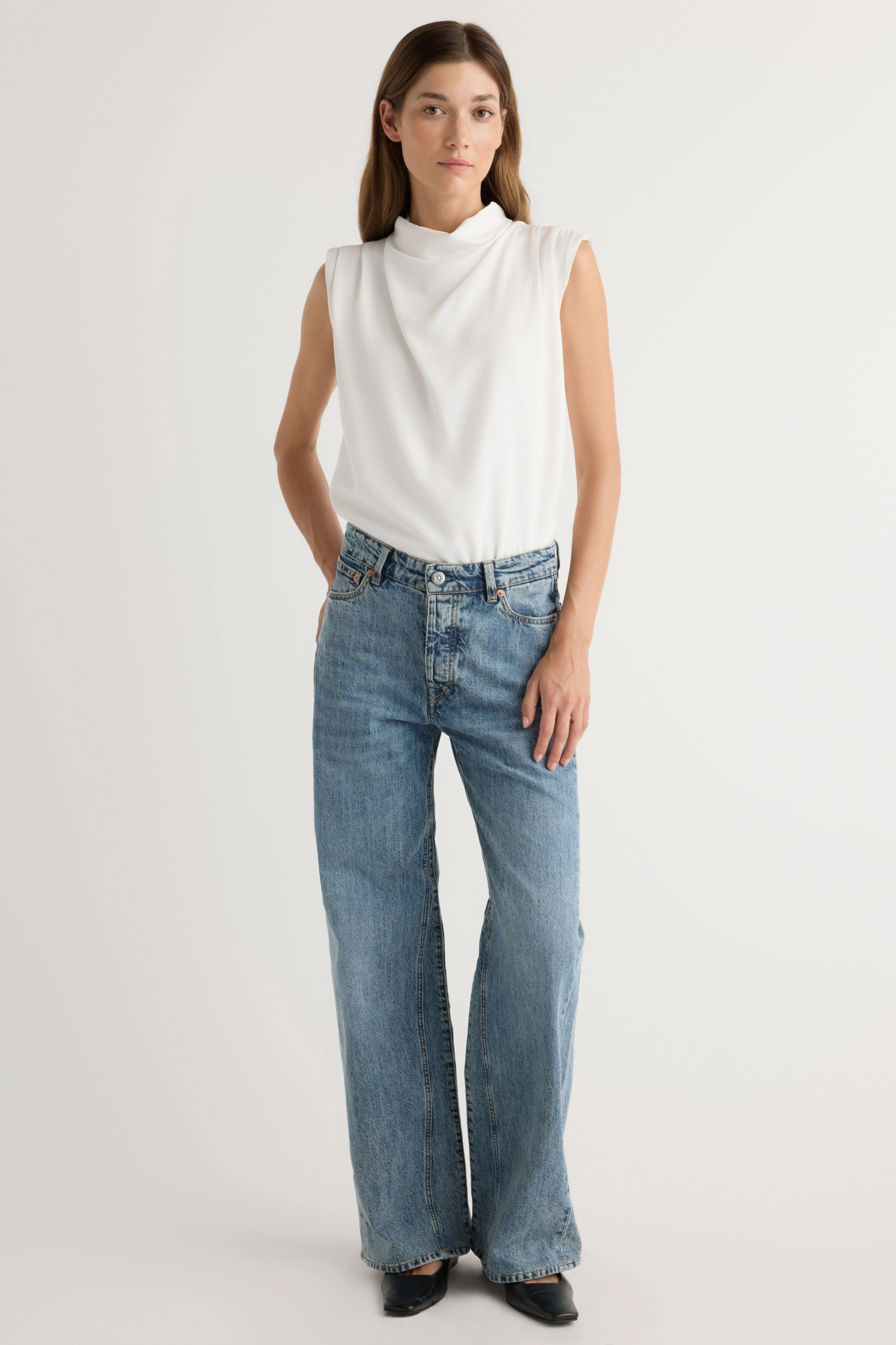 Subtle Texture Weave Anti Pilling Allegra Gathered-Neck Sleeveless Blouse