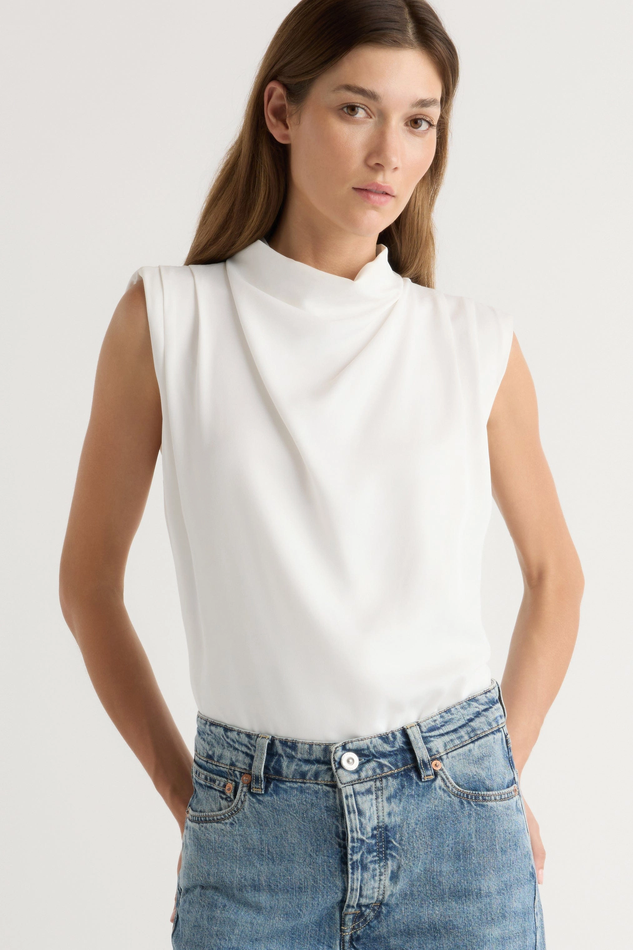 Adaptive Temperature Control Moisture Wicking Technology Allegra Gathered-Neck Sleeveless Blouse
