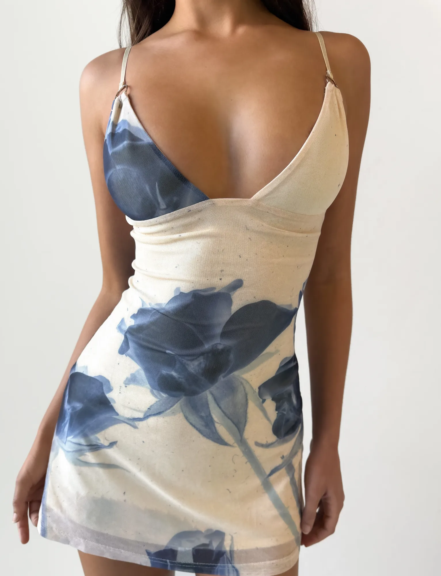 All Day Ready Abstract Pattern ROSY MINI DRESS - INDIGO FLORAL