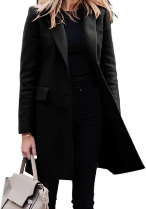 Women 2024 Casual Blazer Jacket Elegant Collar Cardigan Overcoat Open Front Long Trench Coat Button Down Shacket