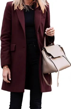 Women 2024 Casual Blazer Jacket Elegant Collar Cardigan Overcoat Open Front Long Trench Coat Button Down Shacket