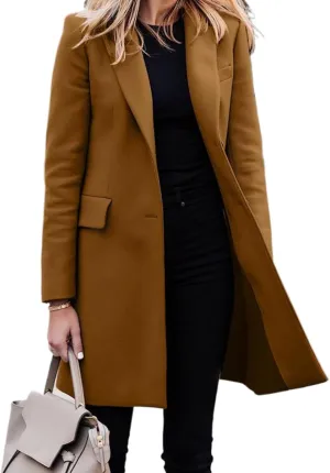 Women 2024 Casual Blazer Jacket Elegant Collar Cardigan Overcoat Open Front Long Trench Coat Button Down Shacket