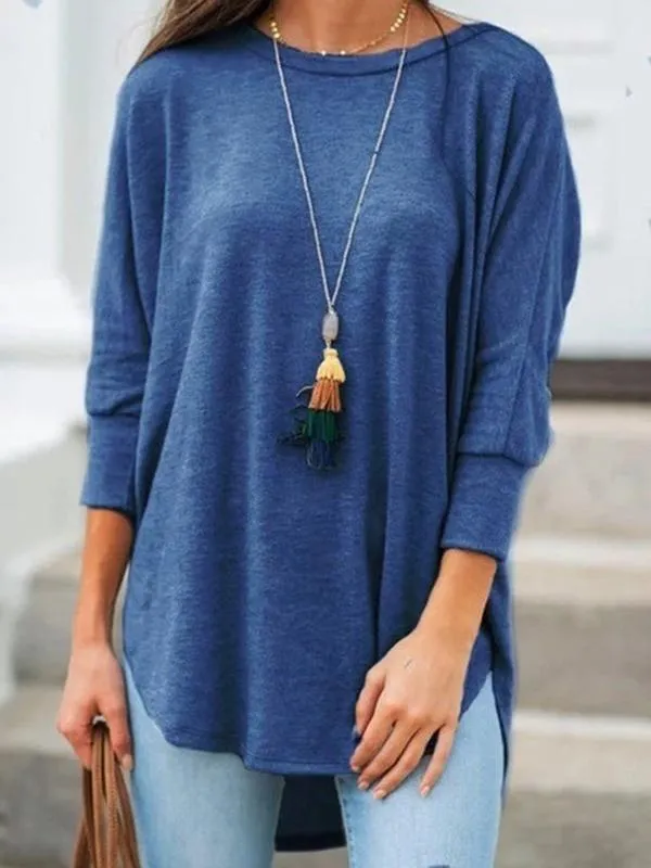 Women Asymmetrical Long Sleeve Cotton Blend Shirts & Tops