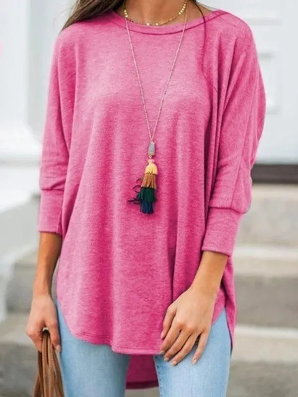 Women Asymmetrical Long Sleeve Cotton Blend Shirts & Tops
