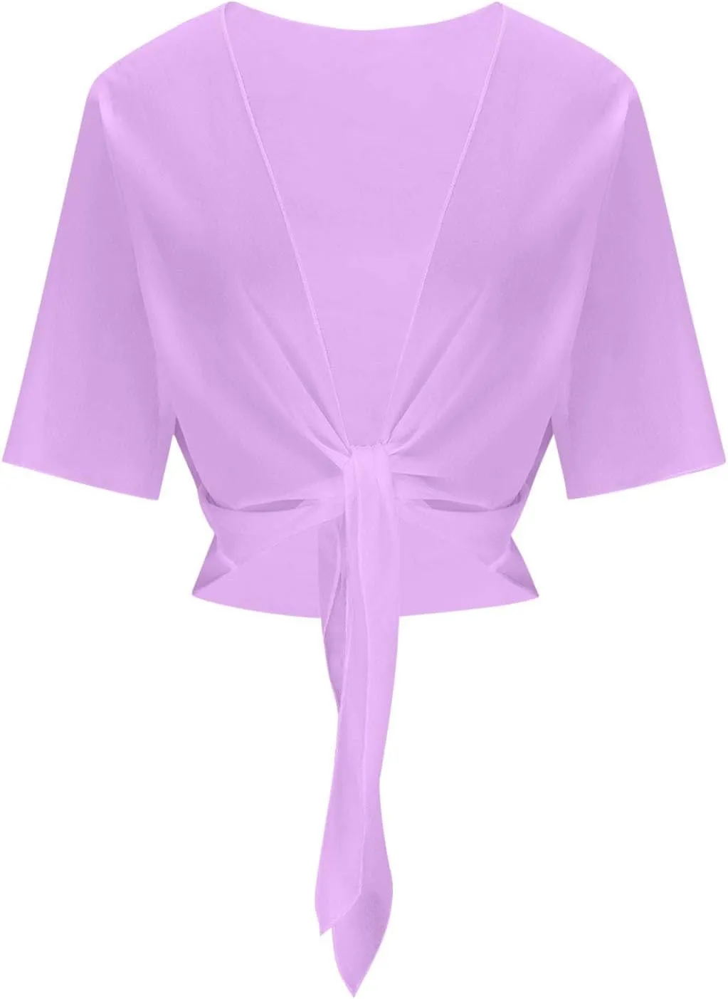 Women Bolero Shrug Summer Lightweight Shrugs Chiffon Cardigan Tops Short Sleeve Tie Front Cropped Top Cover Ups Dress
