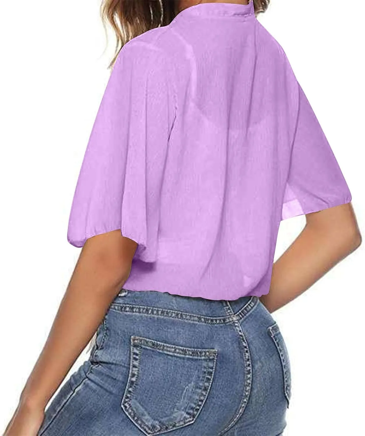 Women Bolero Shrug Summer Lightweight Shrugs Chiffon Cardigan Tops Short Sleeve Tie Front Cropped Top Cover Ups Dress