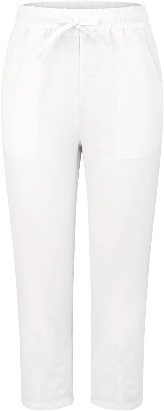 Women Casual Straight Leg Pants Elastic Drawstring Trousers with Pockets 2025 Summer Cotton Linen Beach Lounge Clothes