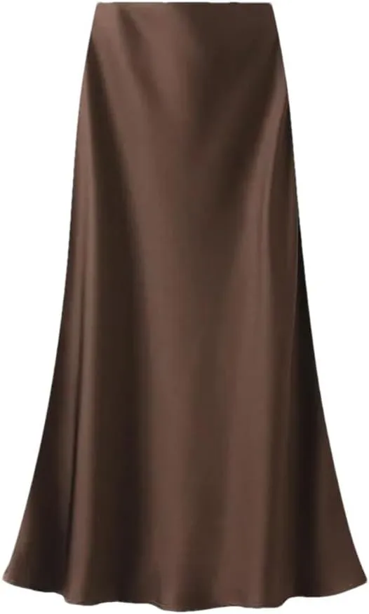 Women Elegant Satin Fishtail Skirts Temperament Long Skirt Solid Color All-Match Dress