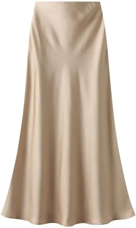 Women Elegant Satin Fishtail Skirts Temperament Long Skirt Solid Color All-Match Dress
