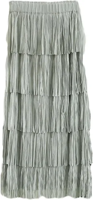 Women Fringe Skirt Solid Color High Waist Mesh Tiered Tassel Midi Skirts 2025 Fashion Elegant Vacation Beach Skorts