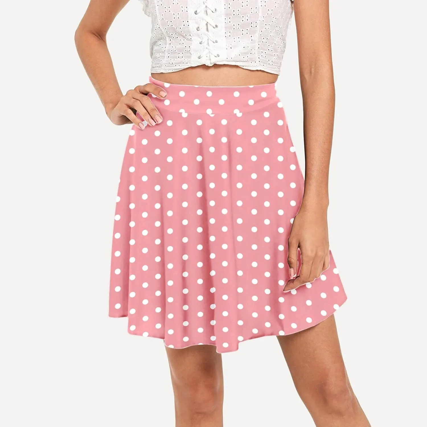 Women Going Out Skirts Womens A Line Midi Skirt Flared High Waist Skirts Polka Dot Pleated Ruffle Hem Vintage