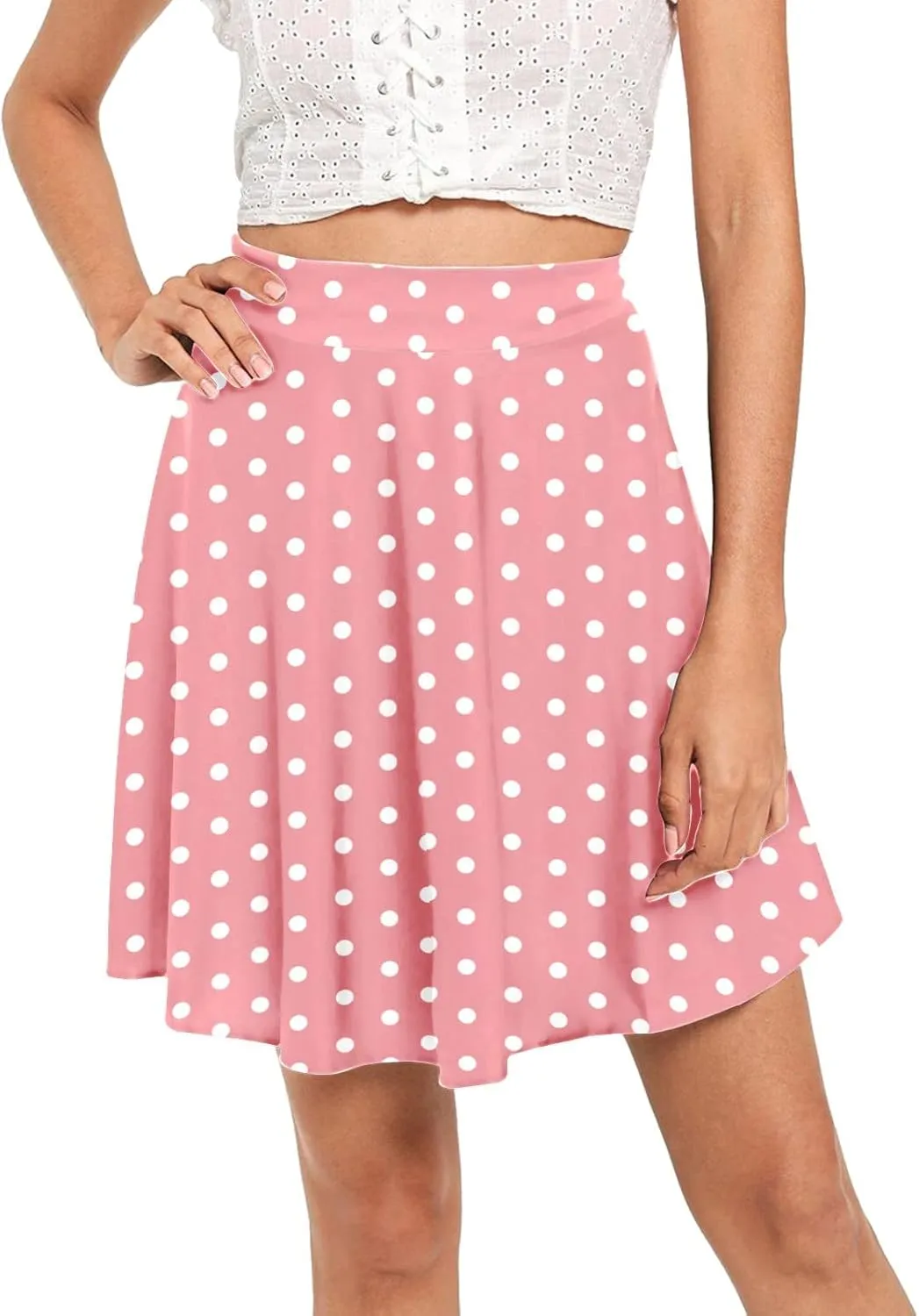 Women Going Out Skirts Womens A Line Midi Skirt Flared High Waist Skirts Polka Dot Pleated Ruffle Hem Vintage