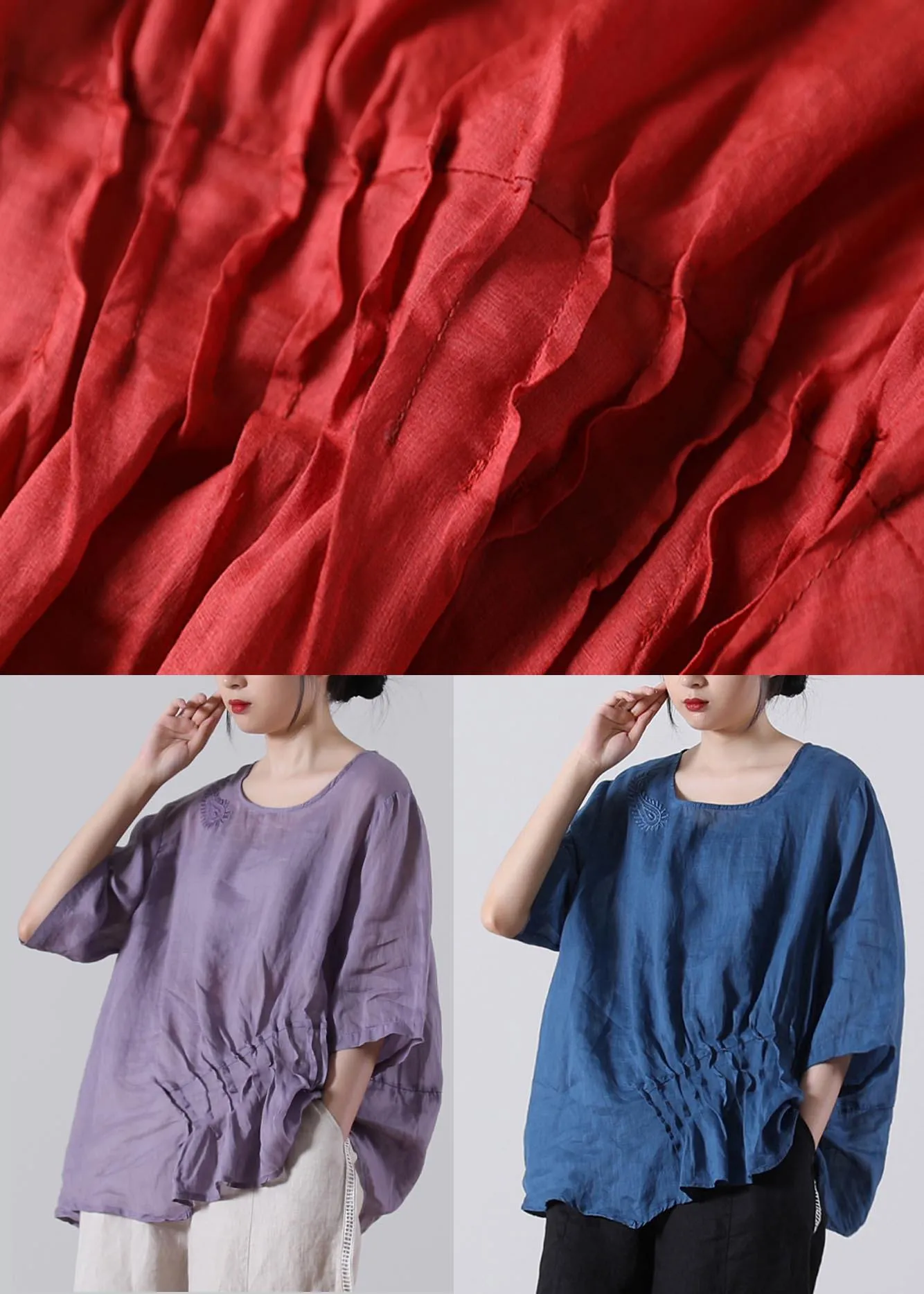 Women Light Purple asymmetrical design Cotton Linen Shirts Summer