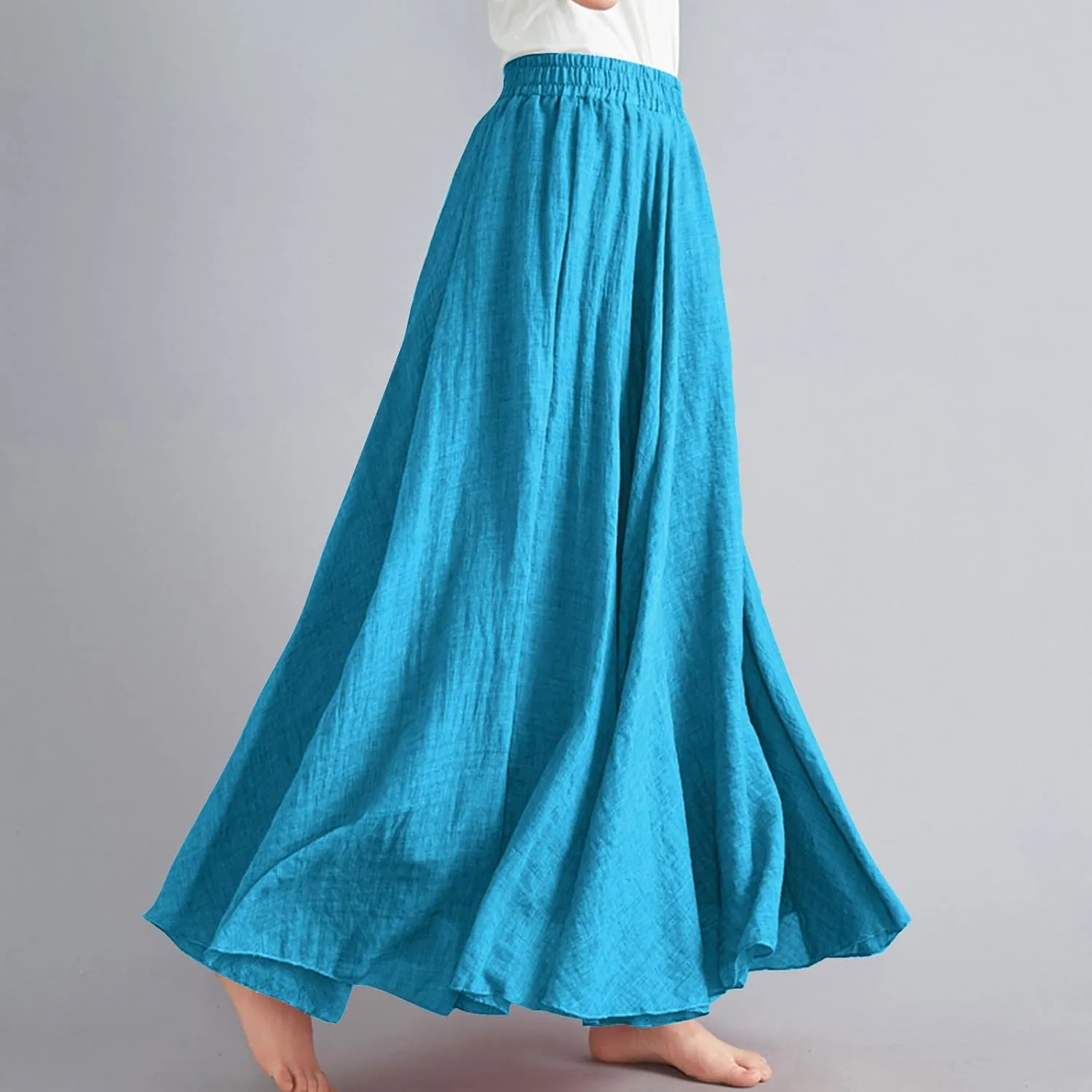 Women Lightweight Boho Maxi Skirts Flowy Beach Long Skirt Elastic Waist Pleated Swing Bohemian Skirts 2025 New