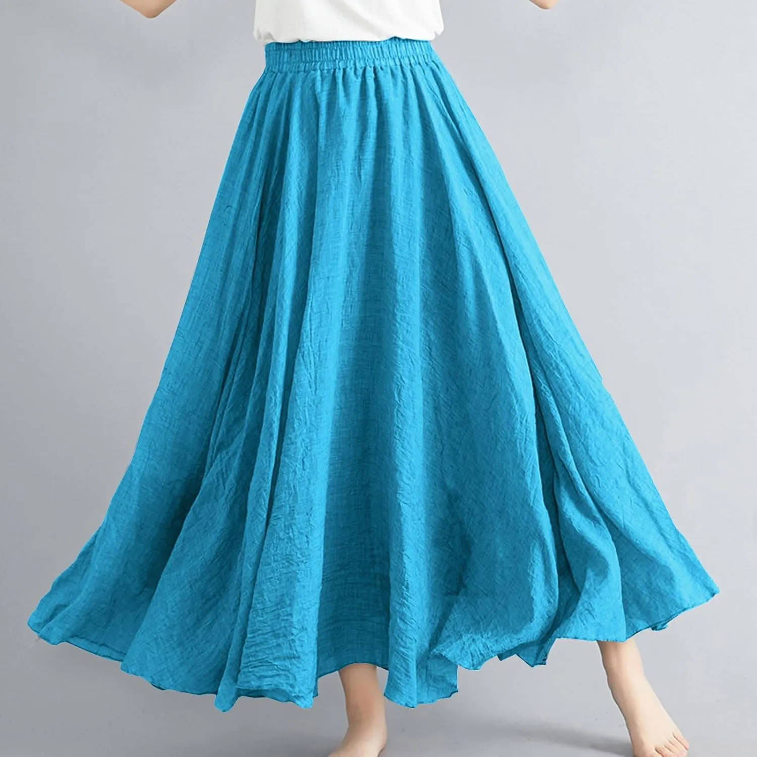 Women Lightweight Boho Maxi Skirts Flowy Beach Long Skirt Elastic Waist Pleated Swing Bohemian Skirts 2025 New