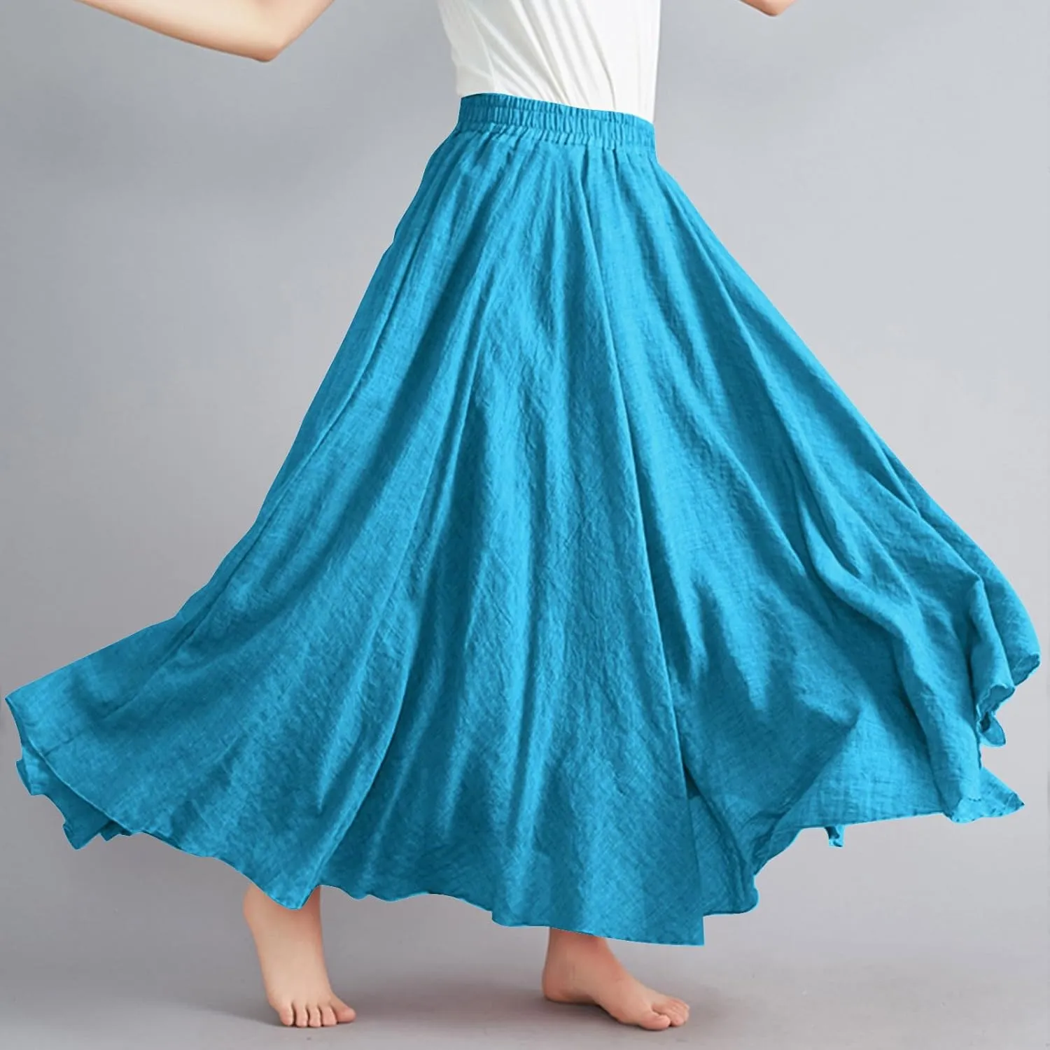 Women Lightweight Boho Maxi Skirts Flowy Beach Long Skirt Elastic Waist Pleated Swing Bohemian Skirts 2025 New