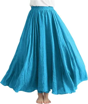 Women Lightweight Boho Maxi Skirts Flowy Beach Long Skirt Elastic Waist Pleated Swing Bohemian Skirts 2025 New