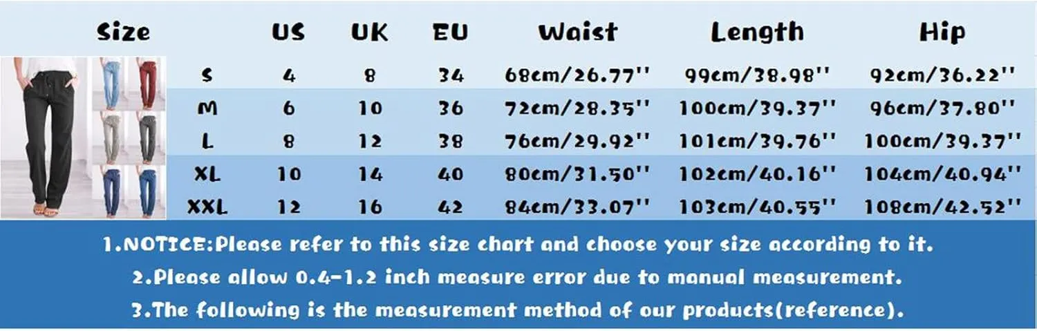 Women Linen Pants Casual Straight Leg Work Pants Drawstring Waist Long Pants Comfy Work Trousers Summer Jogger Pants