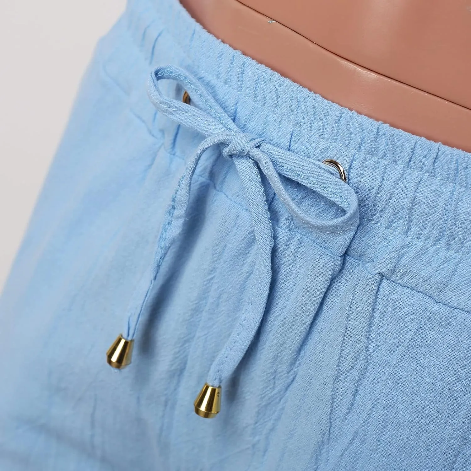 Women Linen Pants Casual Straight Leg Work Pants Drawstring Waist Long Pants Comfy Work Trousers Summer Jogger Pants