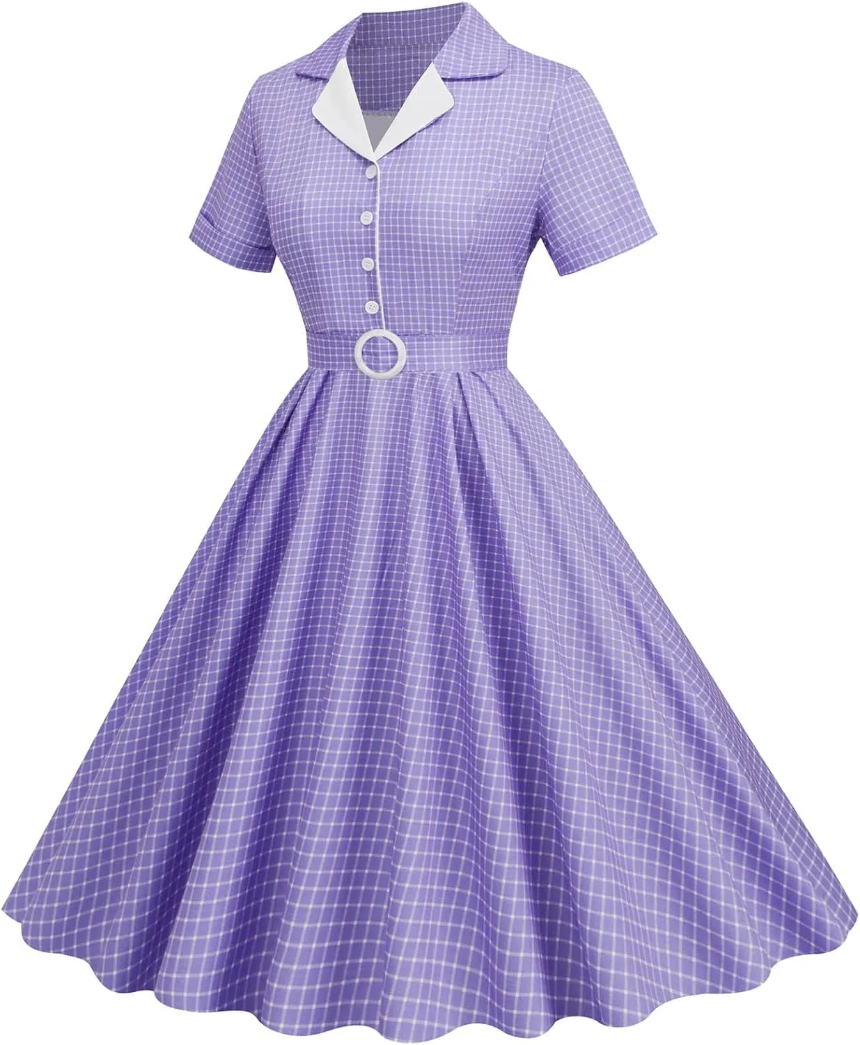Women Notch Lapel Vintage V-Neck Plaid Cocktail Swing Dress 50s 60s Button up 1950s Rockabilly Prom Midi Evening Dress