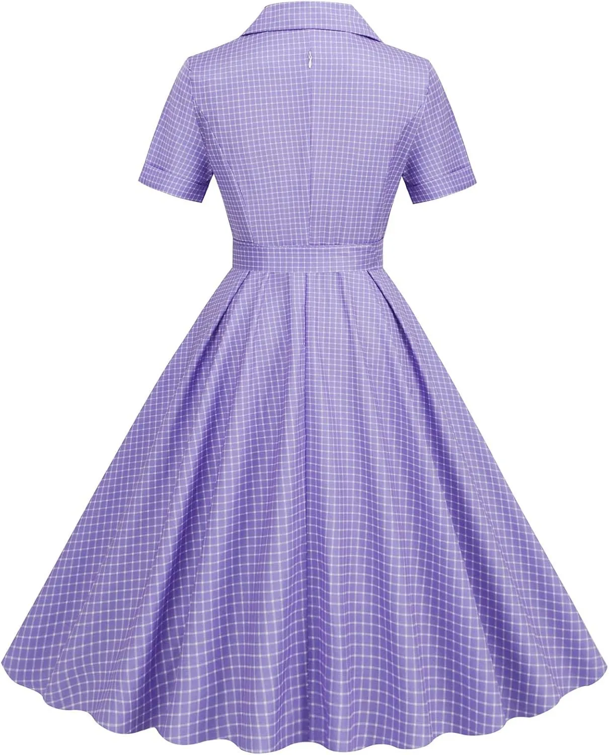 Women Notch Lapel Vintage V-Neck Plaid Cocktail Swing Dress 50s 60s Button up 1950s Rockabilly Prom Midi Evening Dress