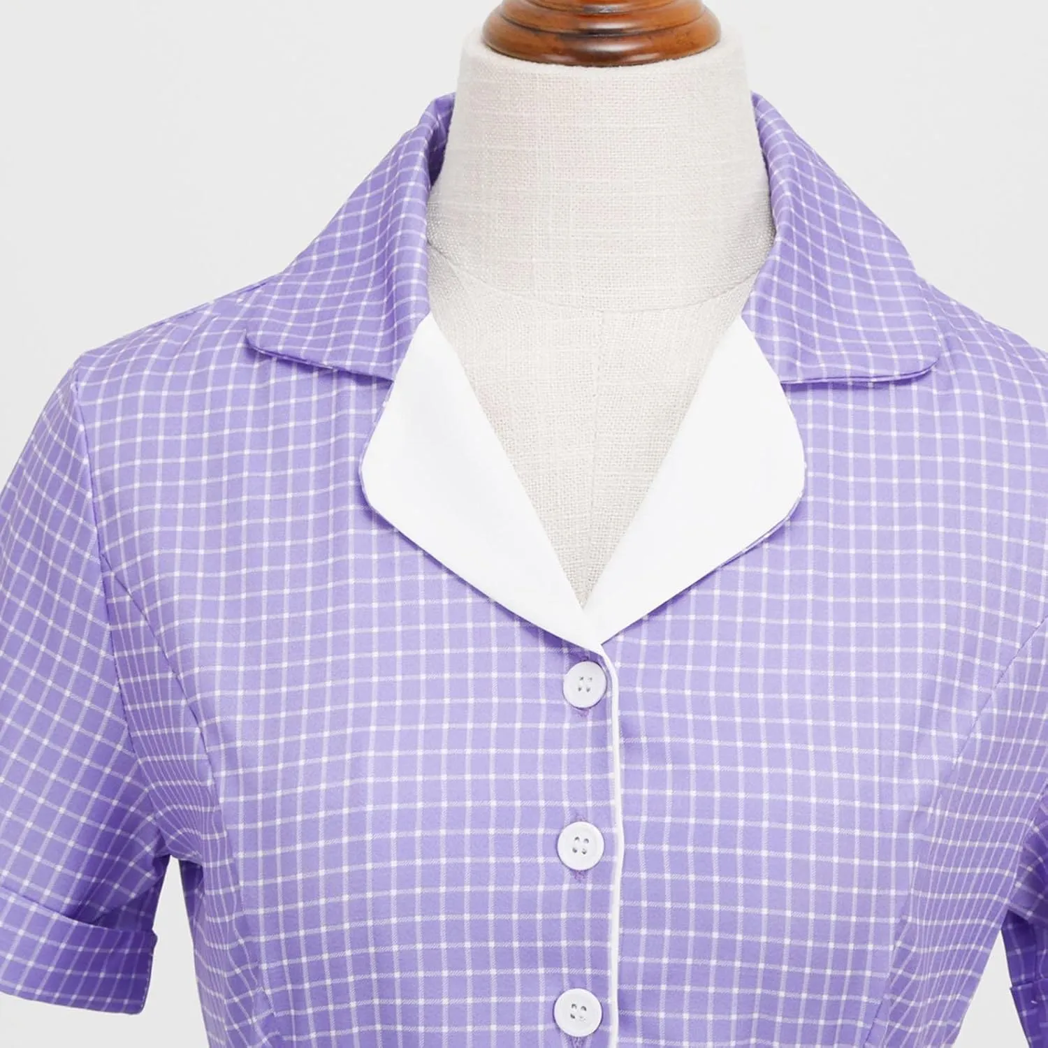 Women Notch Lapel Vintage V-Neck Plaid Cocktail Swing Dress 50s 60s Button up 1950s Rockabilly Prom Midi Evening Dress