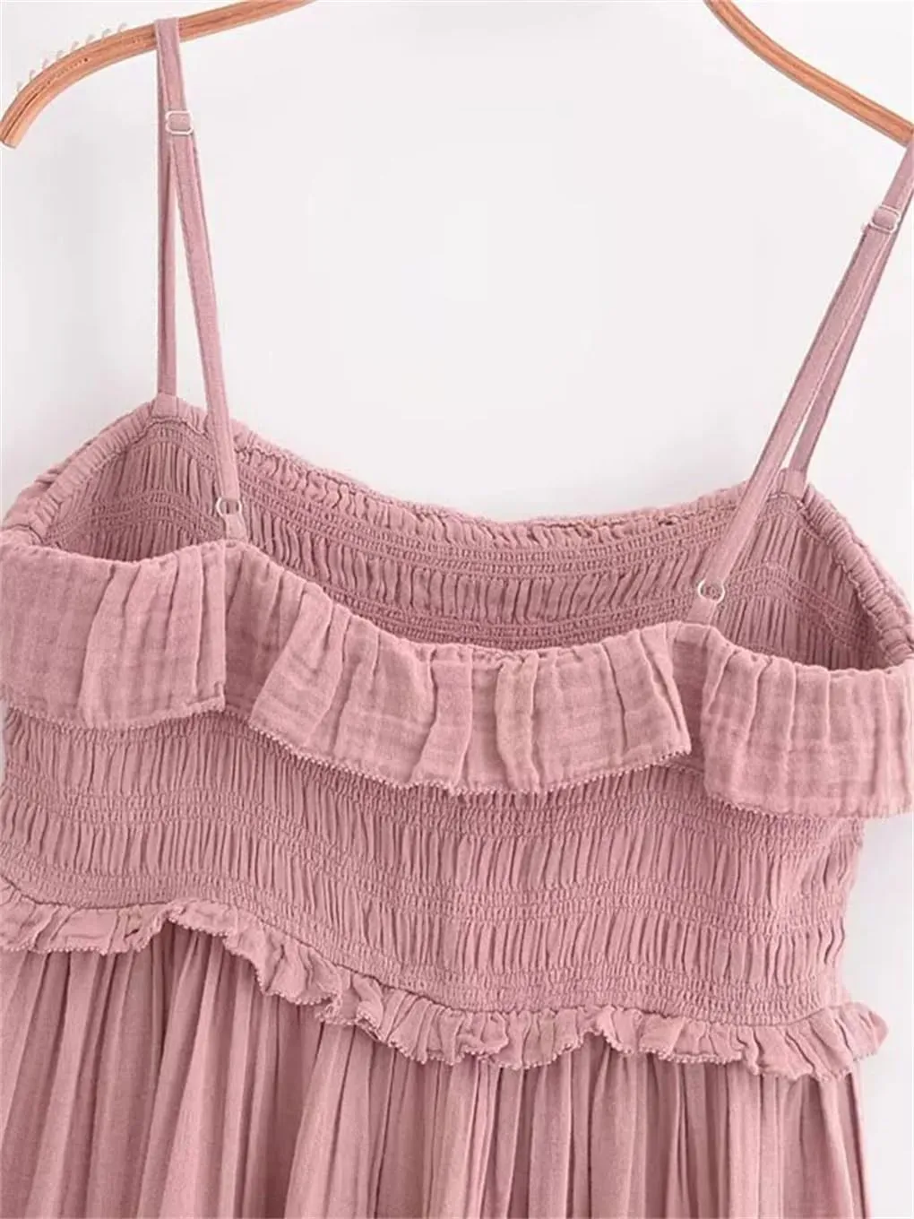Women Ruffled Camisole Dress Draped Slim Sleeveless Solid Bohemian Beach Dresses