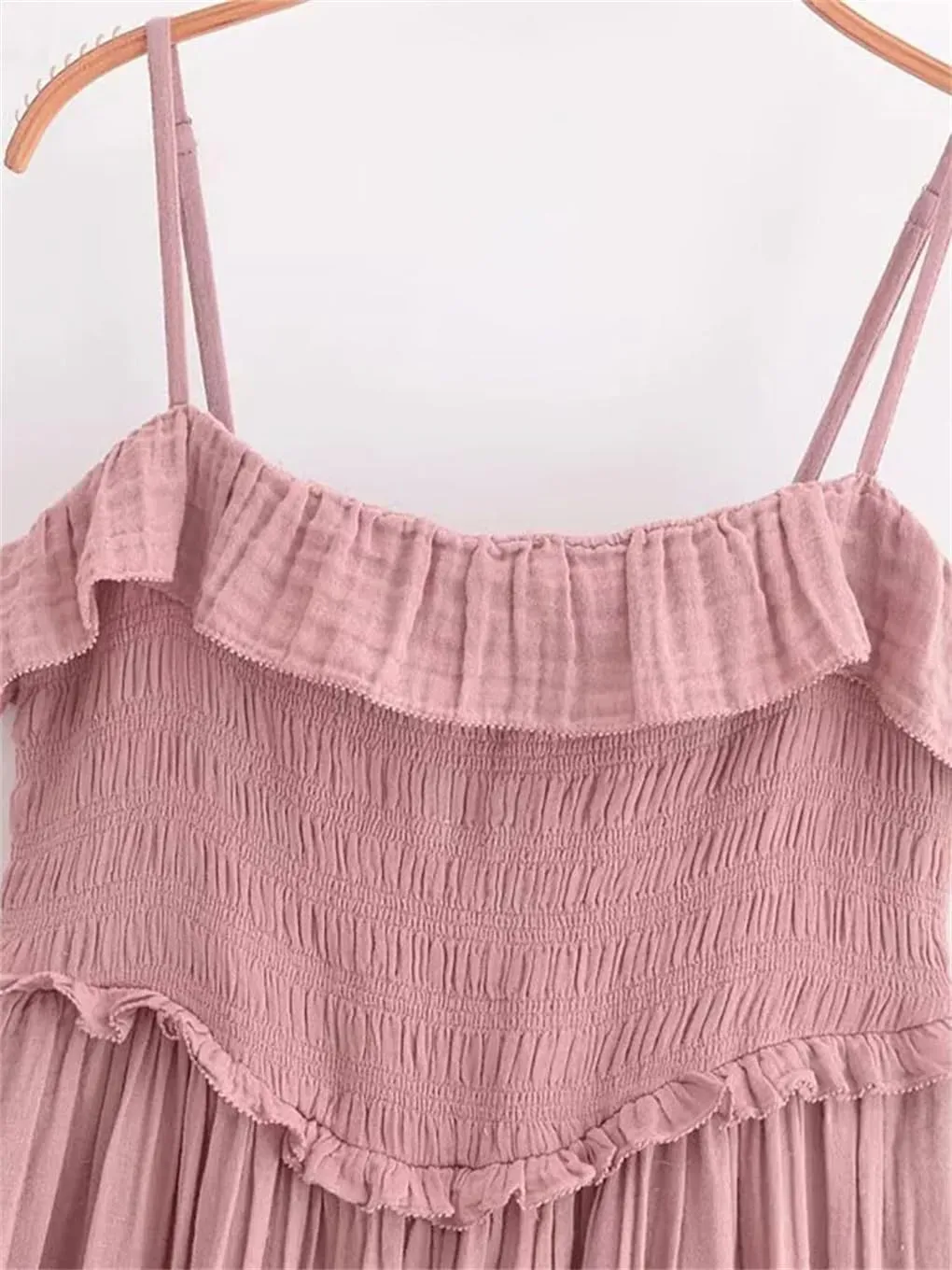 Women Ruffled Camisole Dress Draped Slim Sleeveless Solid Bohemian Beach Dresses