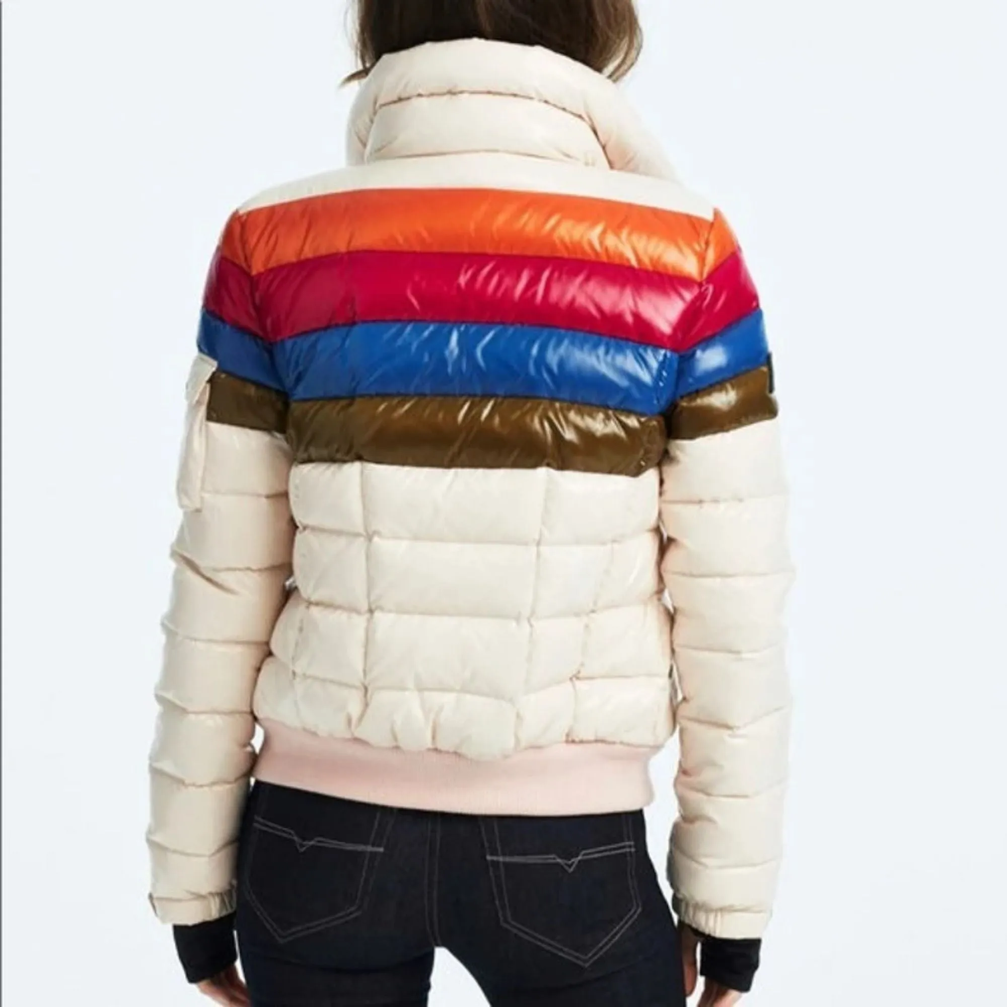 Women Starburst Rainbow Stripes Jacket - White