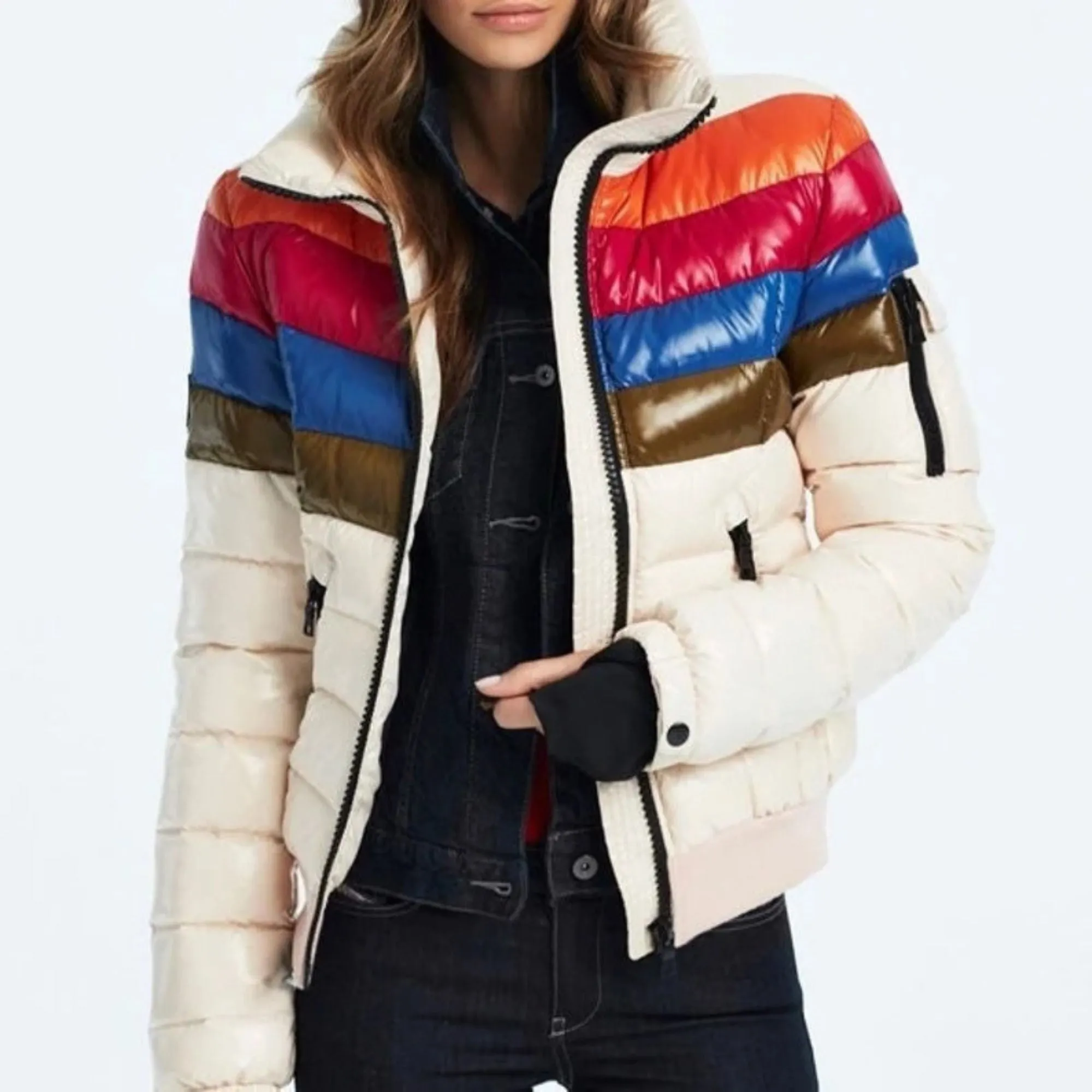 Women Starburst Rainbow Stripes Jacket - White