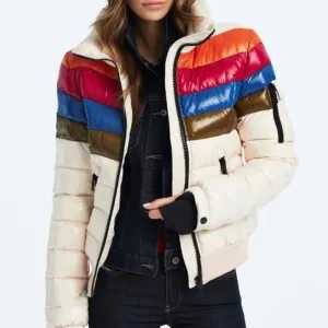 Women Starburst Rainbow Stripes Jacket - White