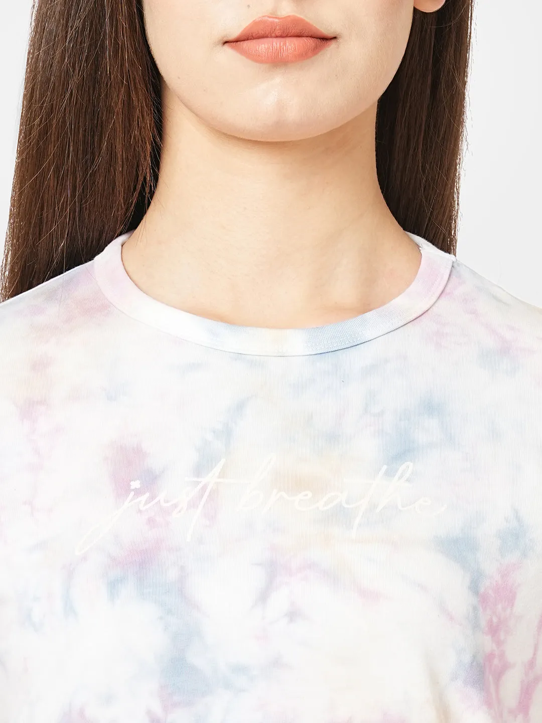 Women Tie & Dye Crew-Neck Boxy Slim Fit T-Shirt