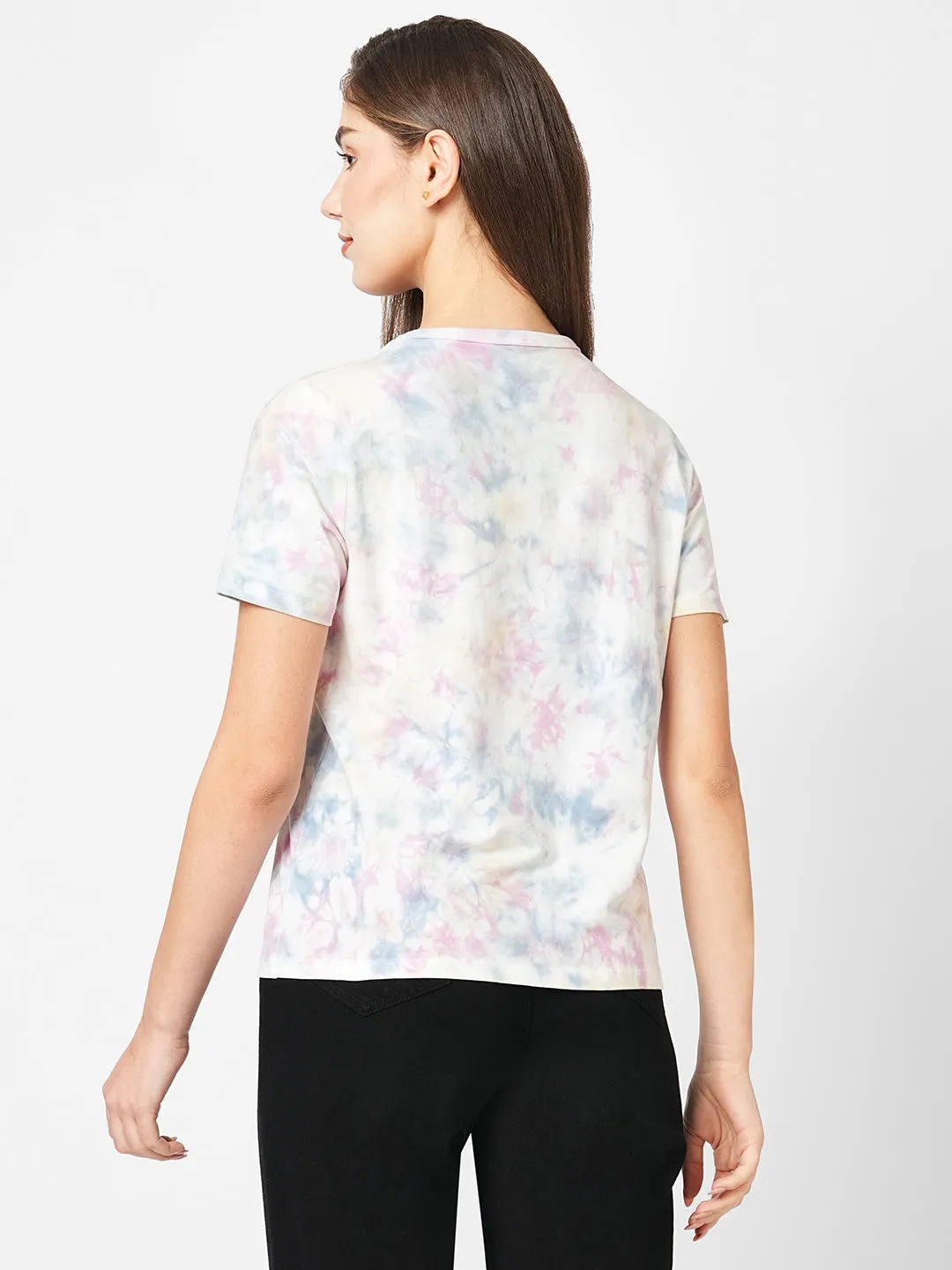 Women Tie & Dye Crew-Neck Boxy Slim Fit T-Shirt