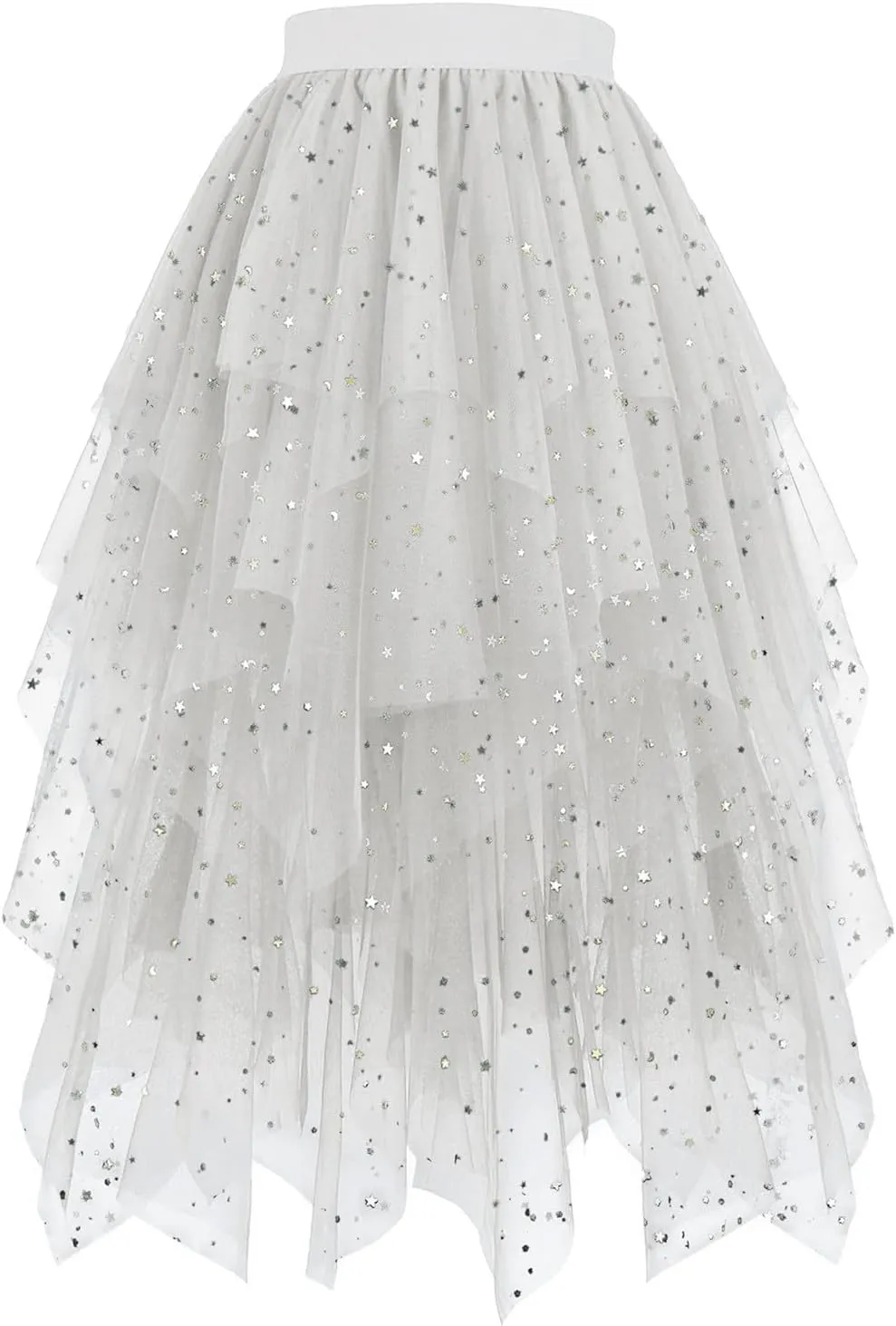 Women Tulle Skirt Elastic Mesh Layered Asymmetrical Pleat Skirt Casual Fashion Elegant Evening Party Sparkly Skirts