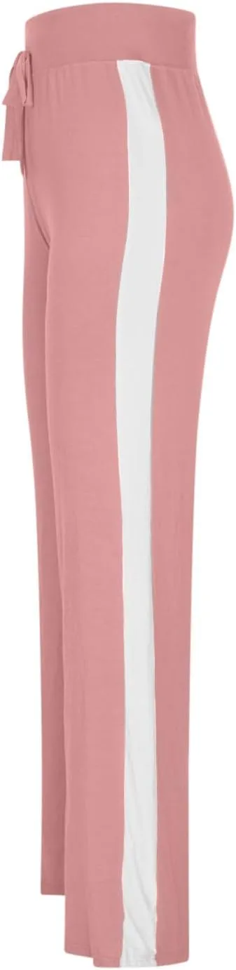 Women Wide Leg Yoga Pants Modal Cotton Soft Lounge Trousers Colorblock Side Striped Sweatpants Workout Leggings