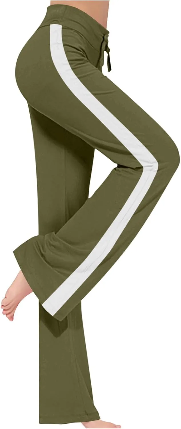 Women Wide Leg Yoga Pants Modal Cotton Soft Lounge Trousers Colorblock Side Striped Sweatpants Workout Leggings