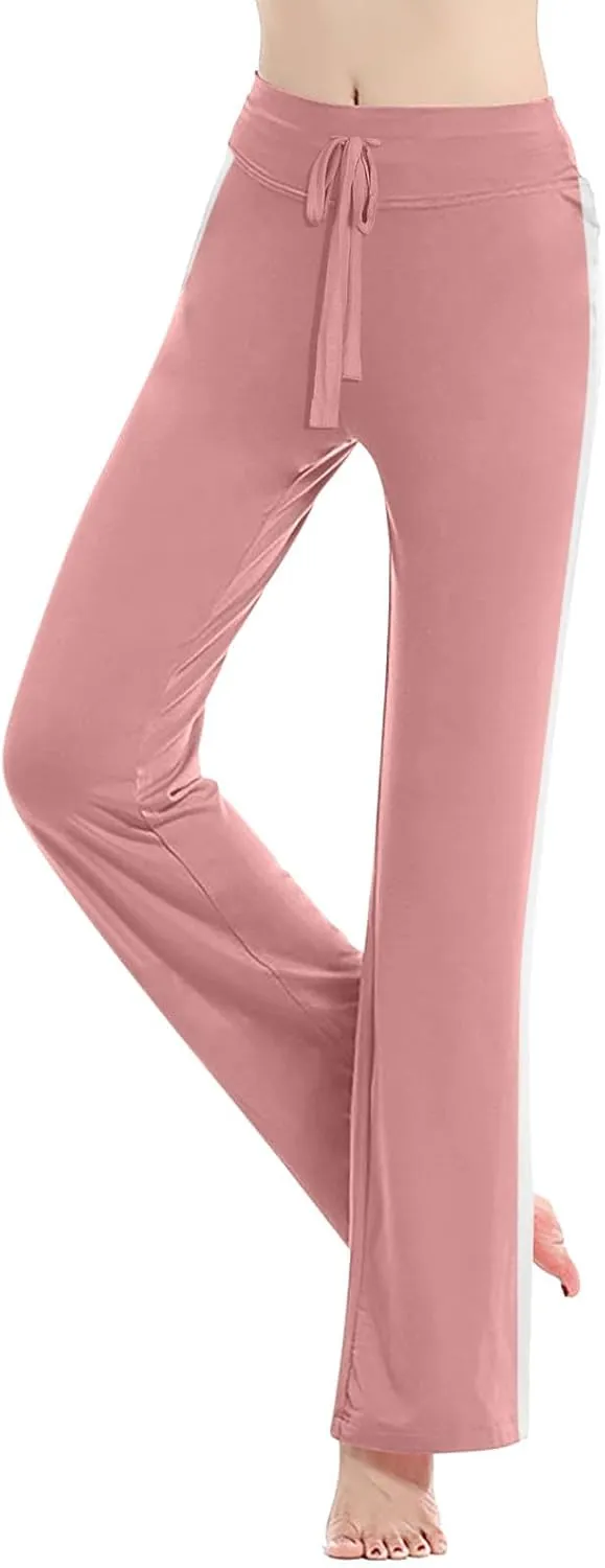 Women Wide Leg Yoga Pants Modal Cotton Soft Lounge Trousers Colorblock Side Striped Sweatpants Workout Leggings