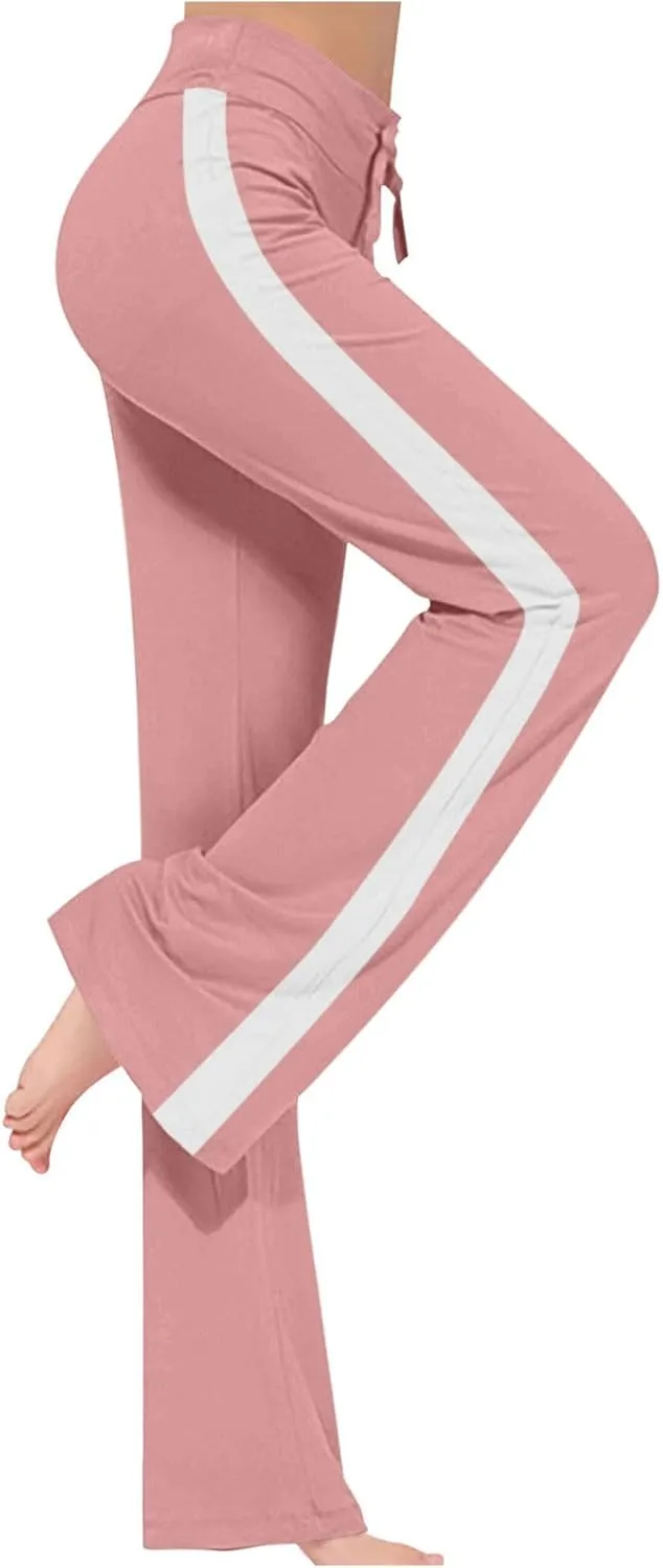 Women Wide Leg Yoga Pants Modal Cotton Soft Lounge Trousers Colorblock Side Striped Sweatpants Workout Leggings