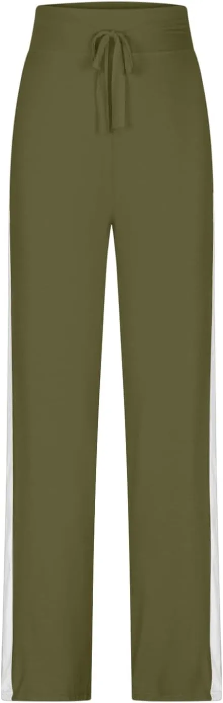 Women Wide Leg Yoga Pants Modal Cotton Soft Lounge Trousers Colorblock Side Striped Sweatpants Workout Leggings