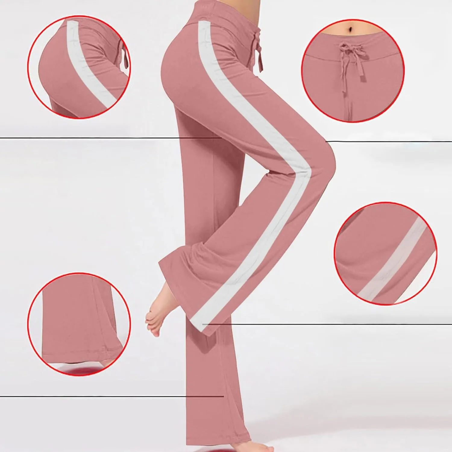 Women Wide Leg Yoga Pants Modal Cotton Soft Lounge Trousers Colorblock Side Striped Sweatpants Workout Leggings
